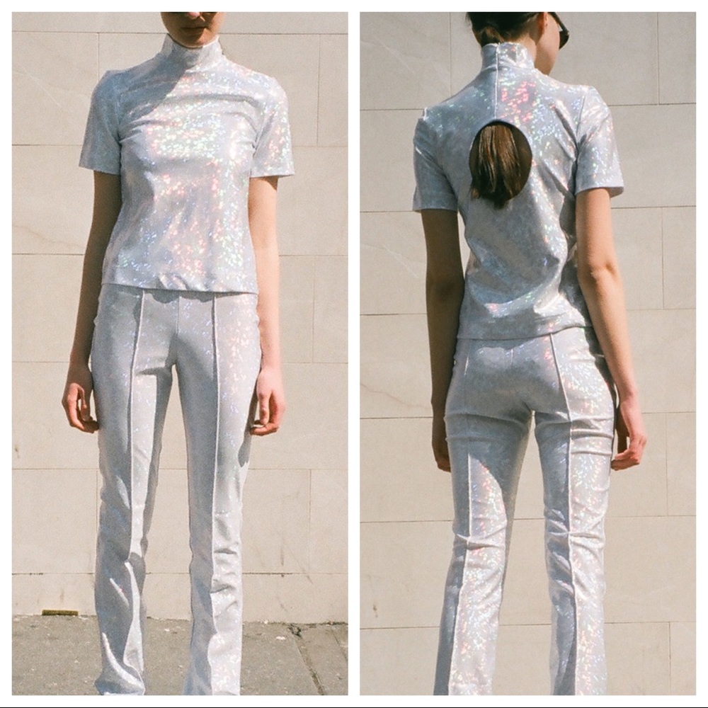 Saks Potts holo turtleneck top ice